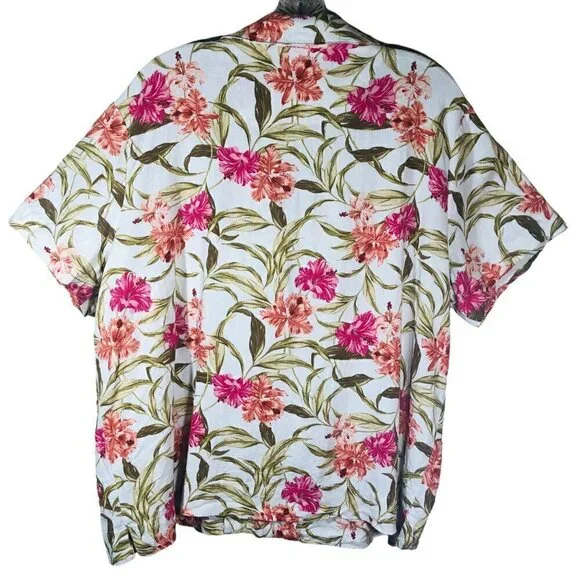 Kensie Jeans Linen Viscose Pink Floral Camp Shirt Size XL - Picture 3 of 6